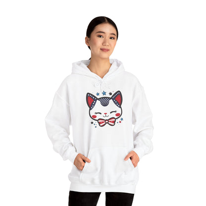 Cute Patriotic Cat -Themed Women's Hoodie, for Cat Lovers, Cute Gift for Pet Owners, Cozy Sweatshirt for All Seasons, Fourth of July Hoodie