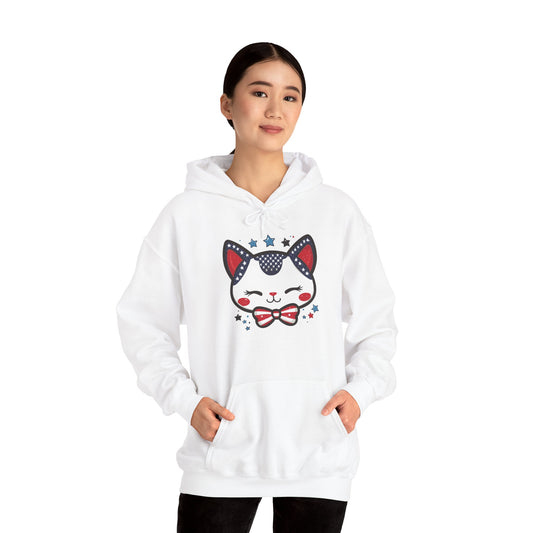 Cute Patriotic Cat -Themed Women's Hoodie, for Cat Lovers, Cute Gift for Pet Owners, Cozy Sweatshirt for All Seasons, Fourth of July Hoodie