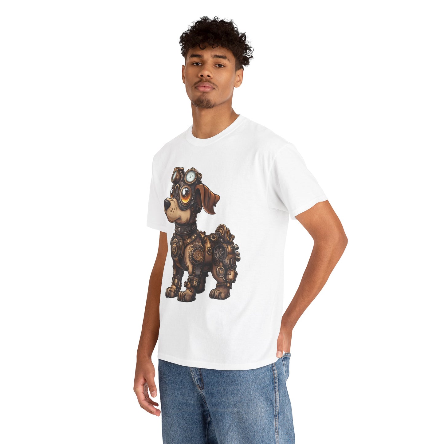 Cyberpunk Pup Design Mens Tee, Steampunk Dog Tee, Dog Lover Gift, Vintage Style, Fun Graphic Tee, Quirky Pet Apparel