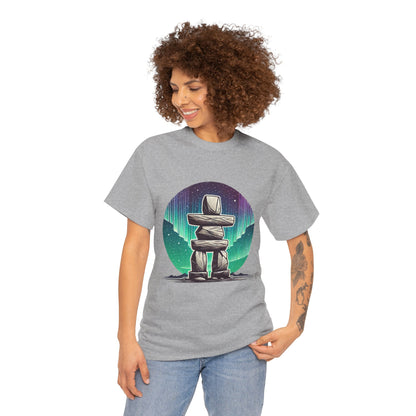 Aurora Stone Inukshuk Tee, Northern Lights Inukshuk T-Shirt,  Arctic Stone Stack Aurora Graphic Tee, Canada Inuit Symbol Shirt