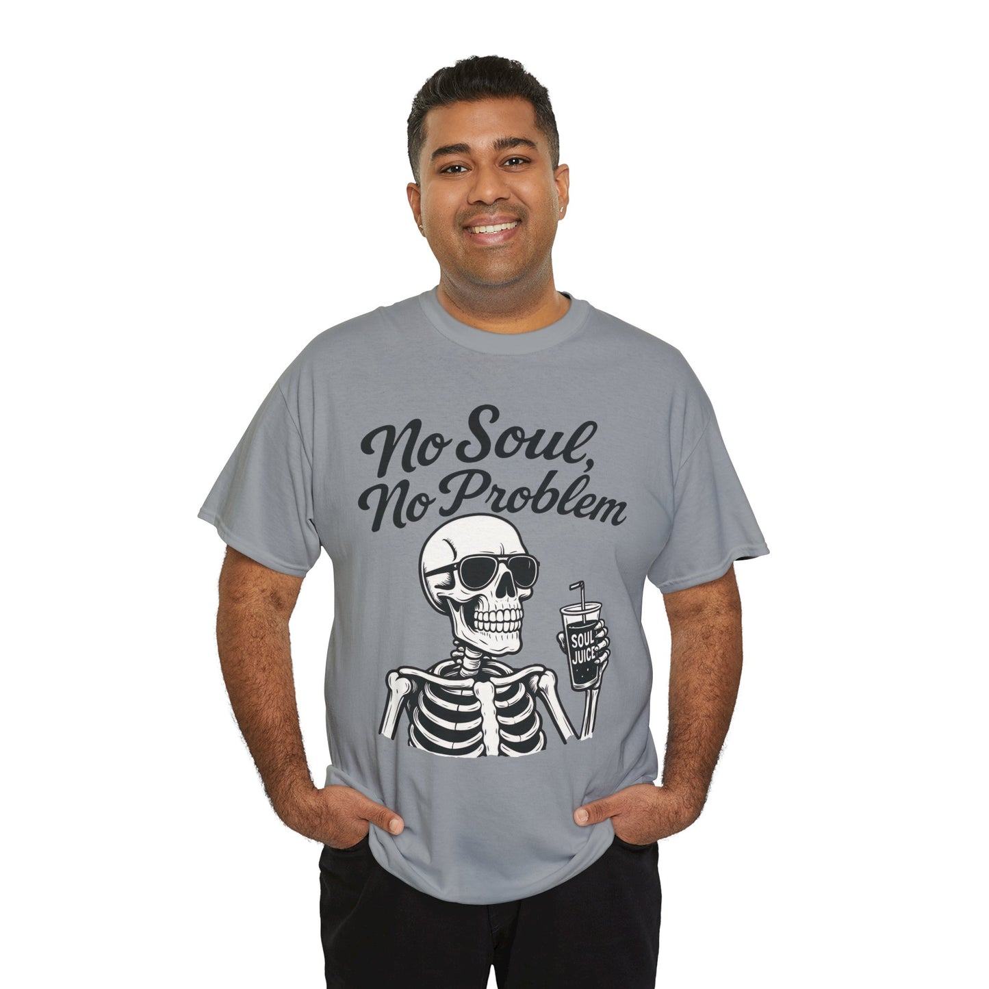 No Soul No Problem Skeleton T-Shirt for Men, Funny Gothic Skull Tee, Cool Spooky Halloween Shirt, Dark Humor Skeleton Graphic Top