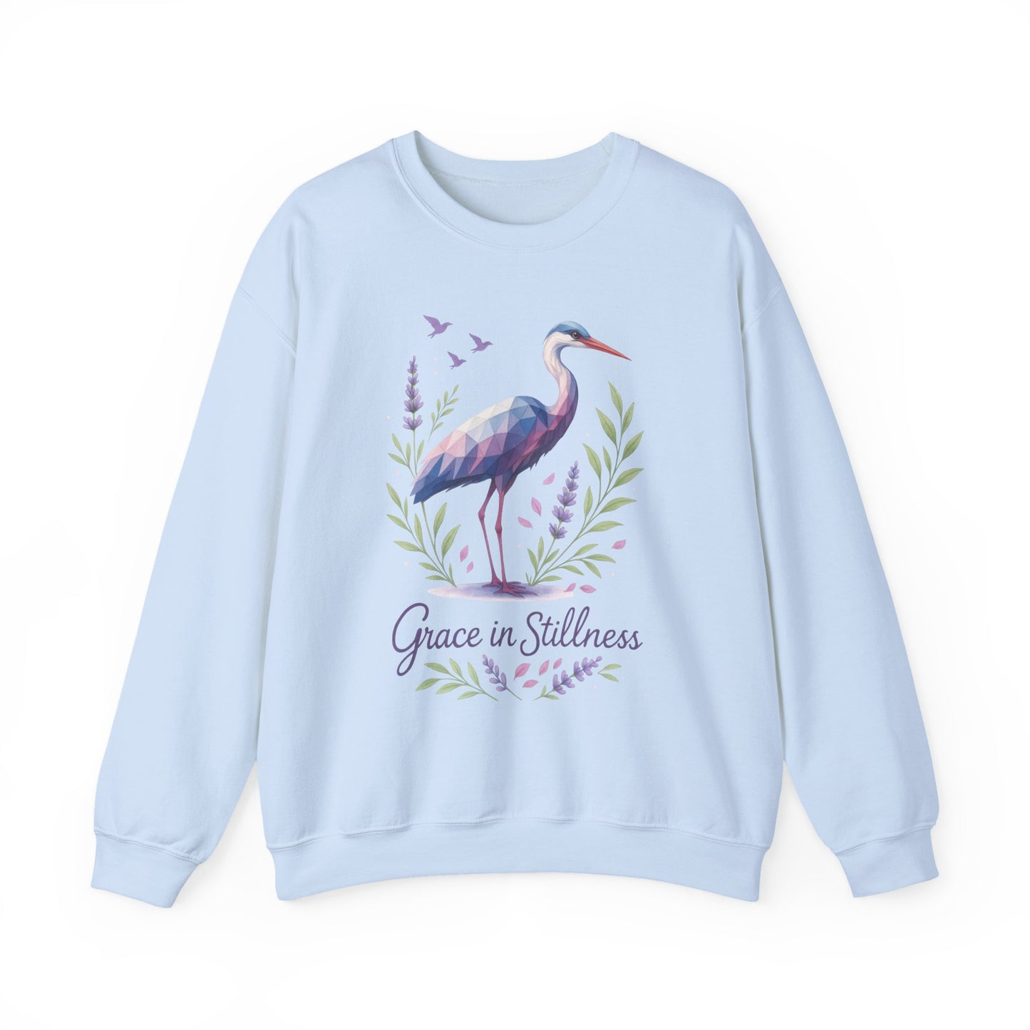 Polygonal Heron Graphic Sweatshirt, Women's Artistic Bird Crewneck, Nature-Inspired Minimalist Design, Geometric Crane, Bird Lovers Gift
