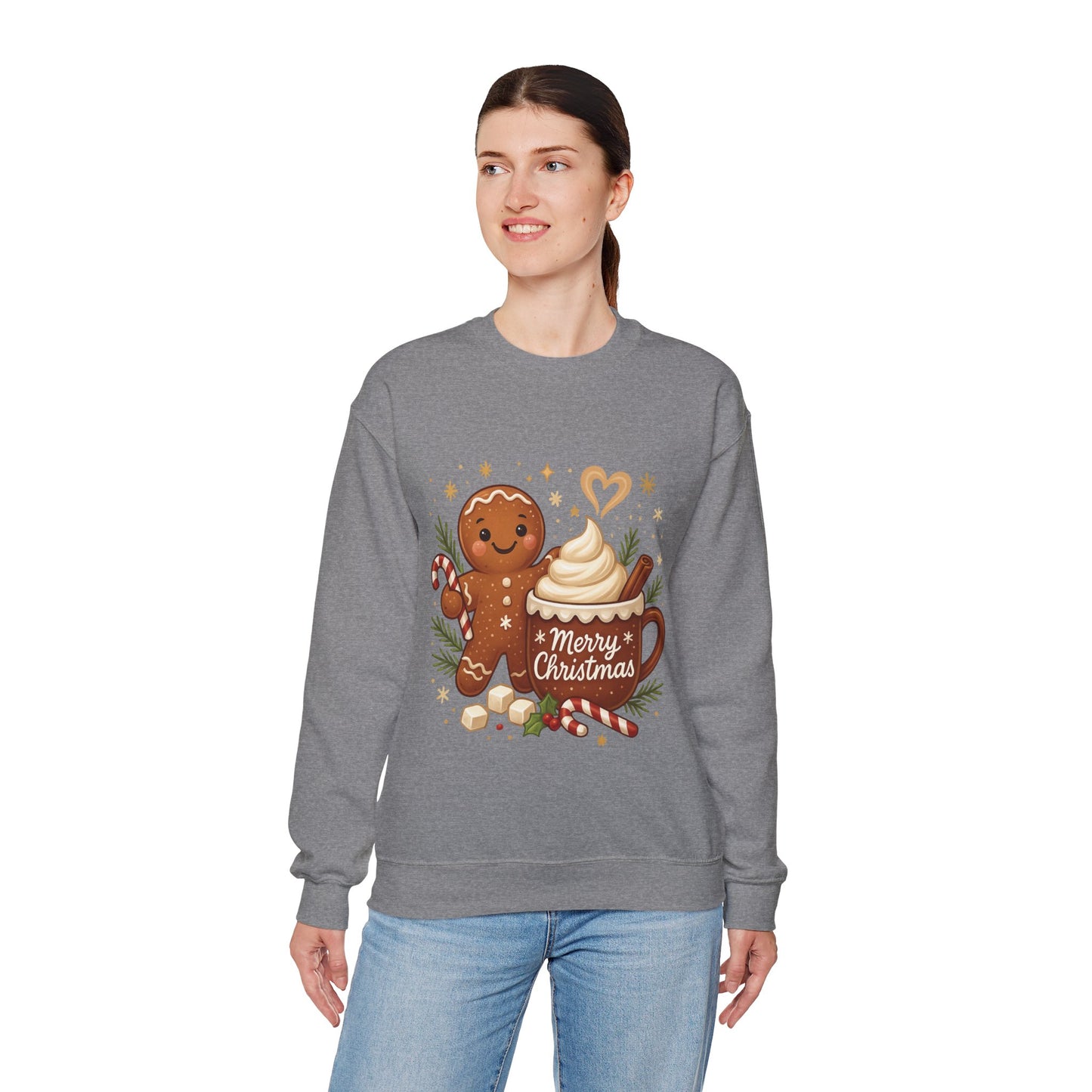 Women's Gingerbread - Hot Cocoa Christmas Sweatshirt,  Cozy Holiday Pullover, Women's Heavy Blend™ Crewneck Sweatshirt