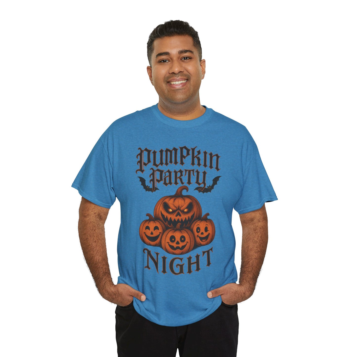 Pumpkin Party Night Men's Halloween T-Shirt, Scary Jack-O-Lantern Pumpkin Graphic Tee for Him