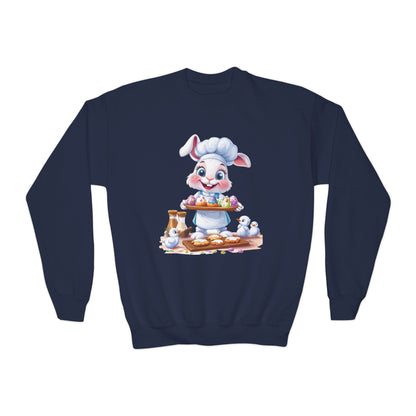 Easter Bunny Baker Youth Sweatshirt, Easter Gift, Kids Sweater, Cute Rabbit Design with Eggs, Spring Fashion, Easter Outfit for Kids