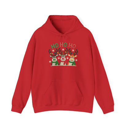 Ho Ho Ho Reindeer Hoodie, Cute Christmas Holiday Pullover for Women