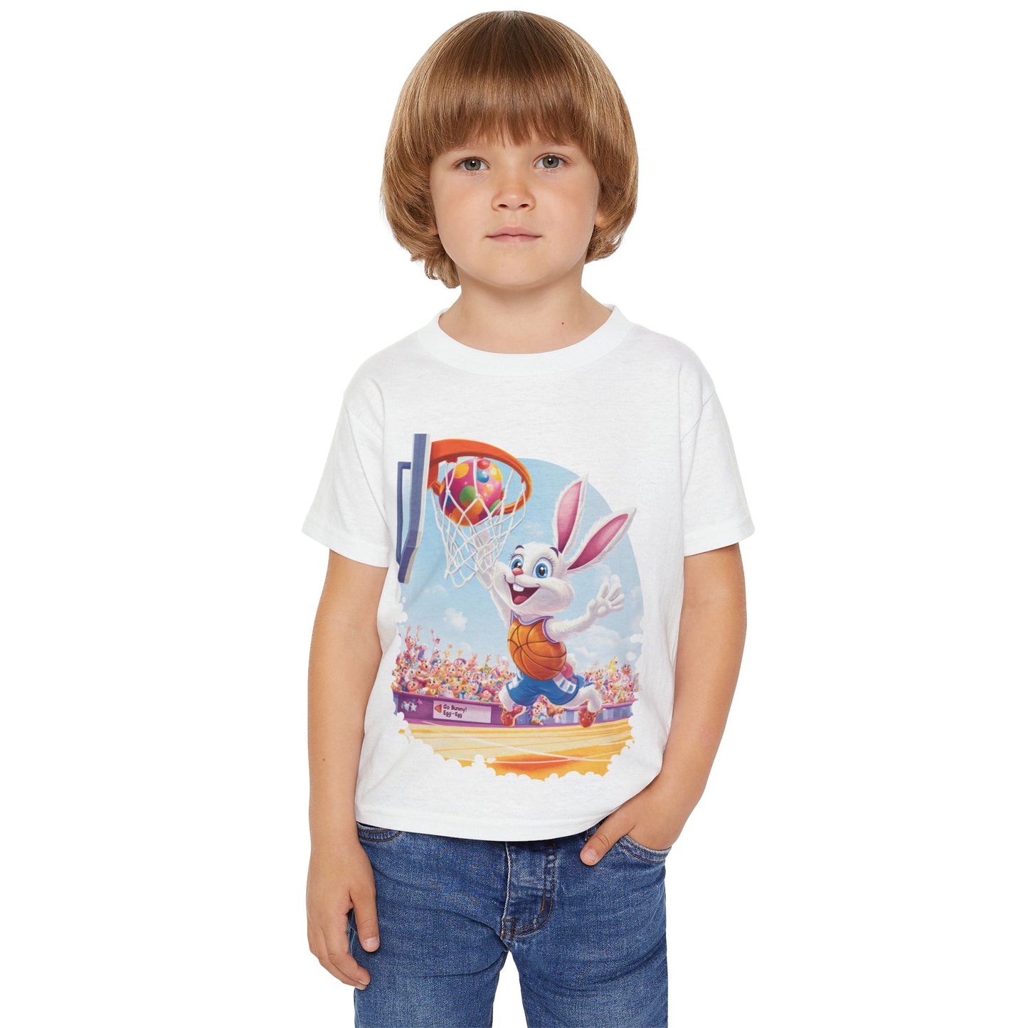 Basketball Bunny Easter Toddler T-Shirt - Cute Bunny Dunking Egg Ball, Fun Spring Sports Tee for Kids, Holiday Gift Idea,  Easter Gift