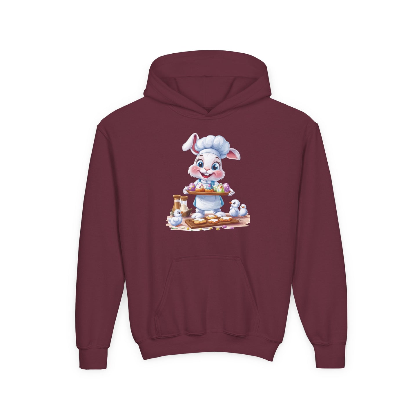 Easter Chef Bunny Hoodie for Kids, Cute Baker Bunny, Fun Holiday Outfit, Youth Spring Sweatshirt, Easter Gift, Bunny Design Hoodie