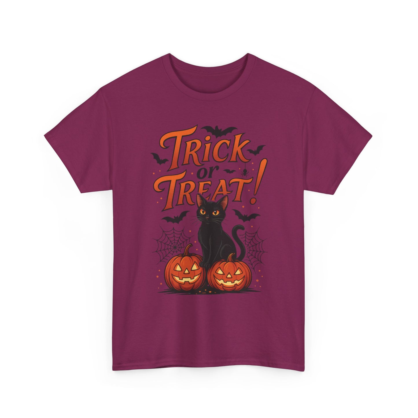 Trick or Treat Black Cat Halloween T-Shirt for Women, Spooky Cute Pumpkin Cat Tee, Fall Halloween Outfit Gift, Vintage Witchy Top