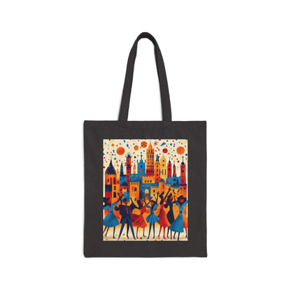 Colorful Dance Scene Cotton Canvas Tote Bag, Eco-Friendly Shopping Bag, Artsy Gift, Everyday Use Tote, Festival Tote Bag, Stylish Beach Bag