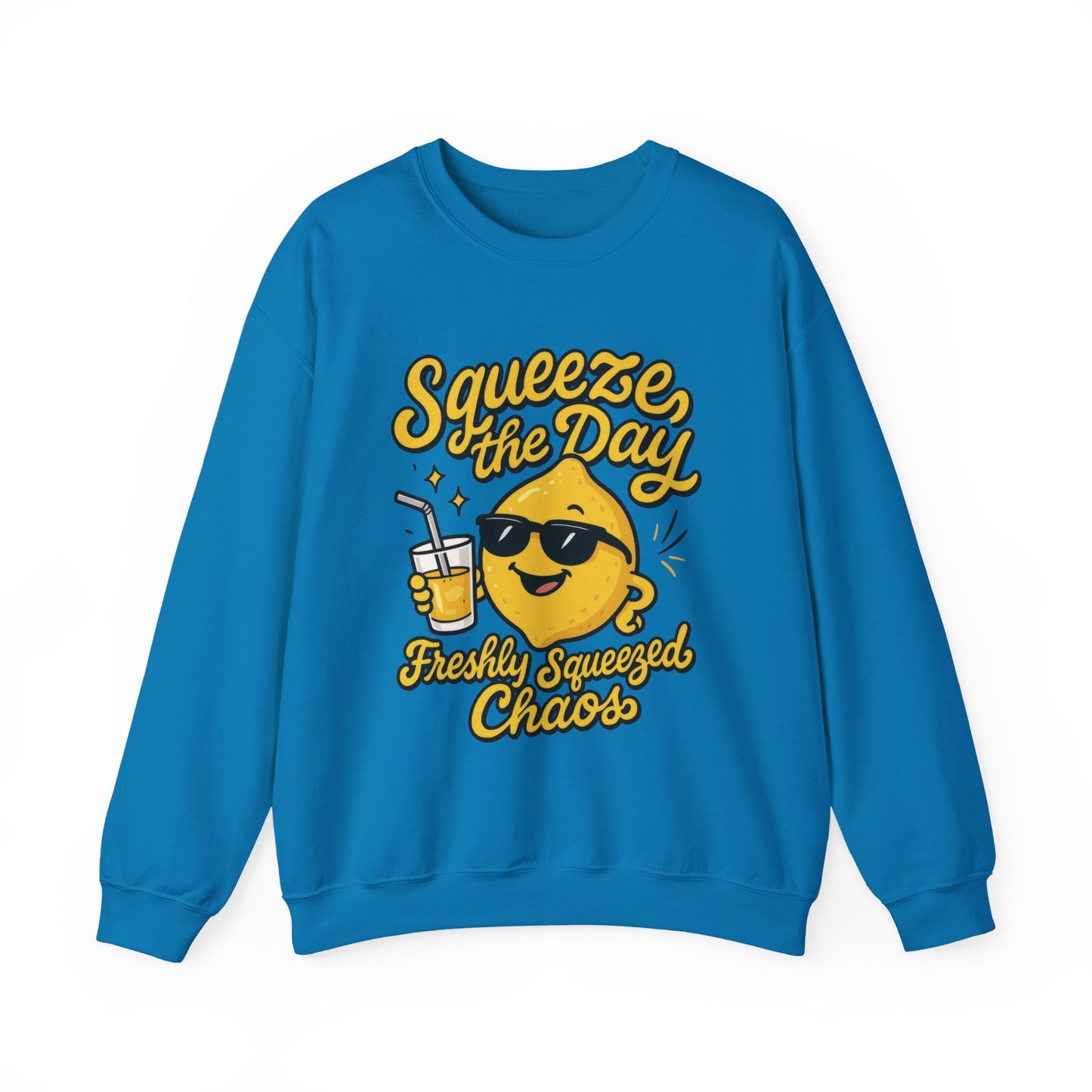 Funny Lemon Womens Sweatshirt - Squeeze The Day Freshly Squeezed Chaos Cozy Pullover - Citrus Positive Crewneck Sweatshirt, Cheerful Fashion