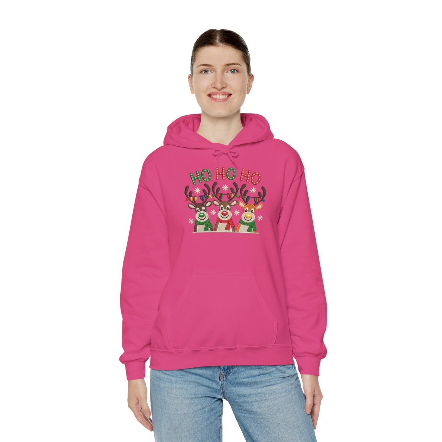 Ho Ho Ho Reindeer Hoodie, Cute Christmas Holiday Pullover for Women
