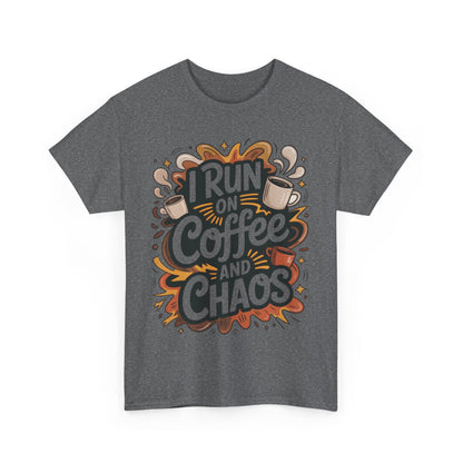 Funny Mens Coffee T-Shirt, I Run on Coffee and Chaos, Caffeinated Chaos Tee for Him, Perfect for Coffee Lovers, , Humor Tee
