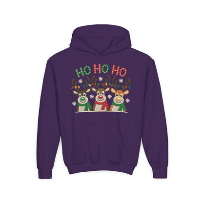 Ho Ho Ho Reindeer Hoodie for Girls, Cute Christmas Holiday Kids Pullover, Youth Hooded Sweatshirt
