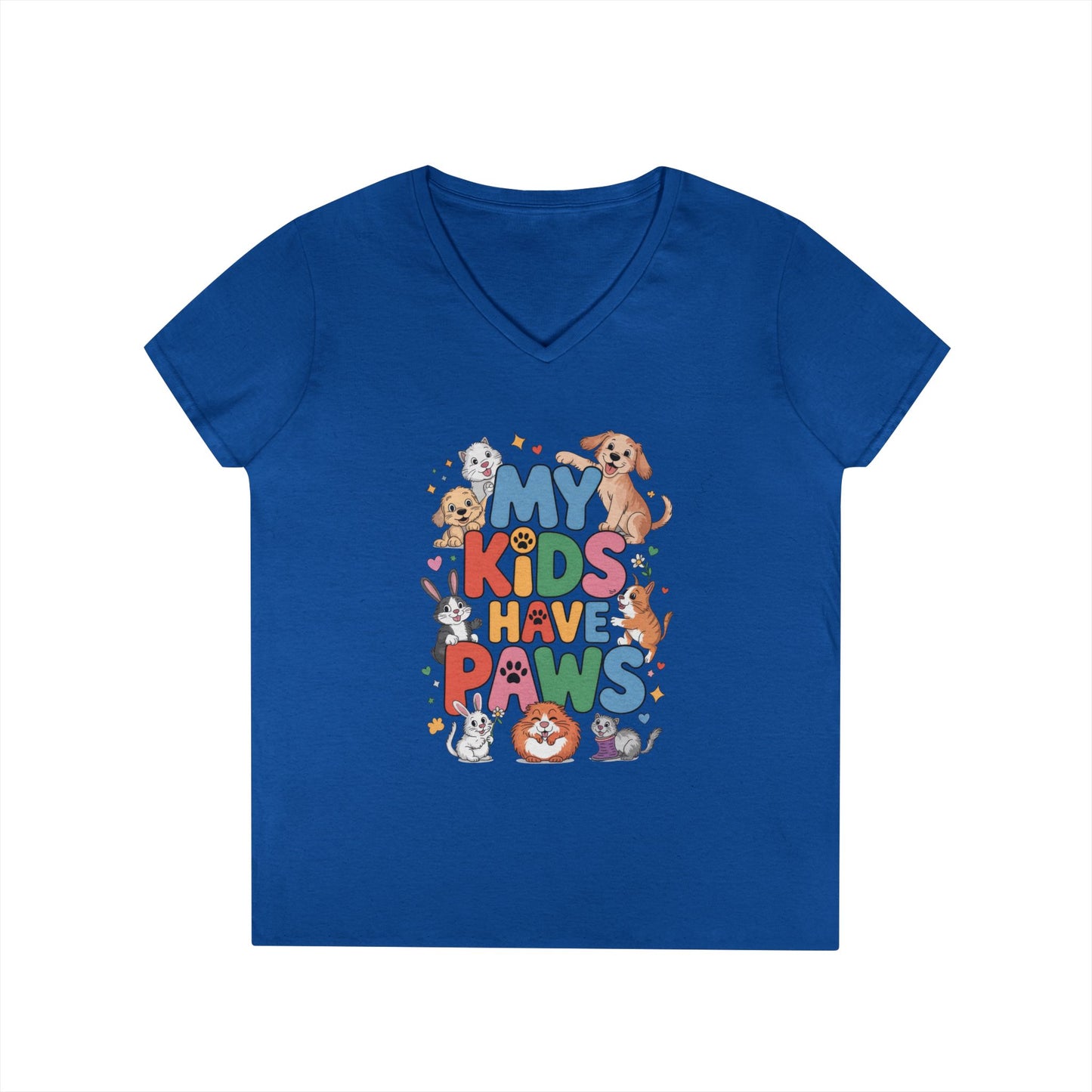 My Kids Have Paws V-Neck T-Shirt, Pet Lover Gift, Cute Animal Shirt, Cute Pet Mom Tee, Animal Parent T-Shirt,  Dog Cat Bunny Lover Gift