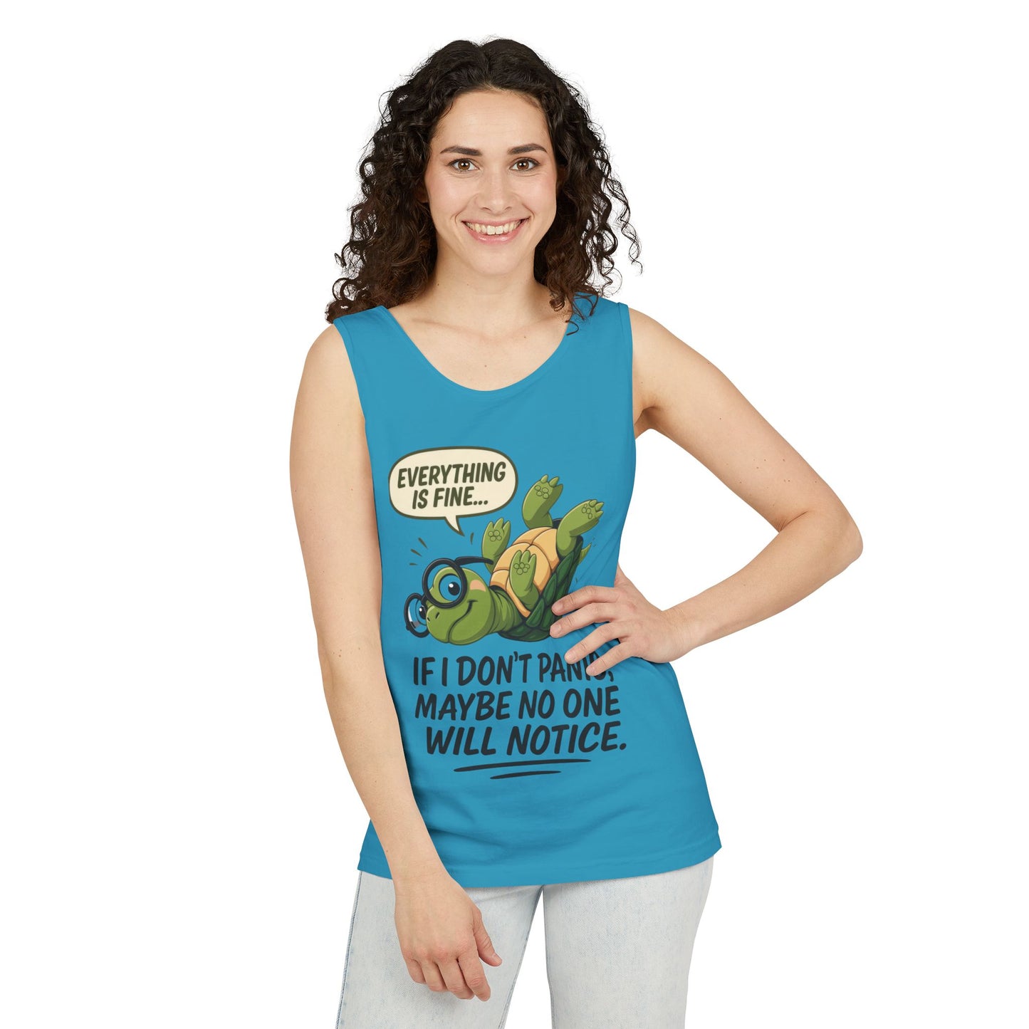Funny Turtle Womens Tank Top, Everything is Fine, Womens Summer Apparel, Relaxed Fit, Pool Party, Beachwear, Humorous Gift