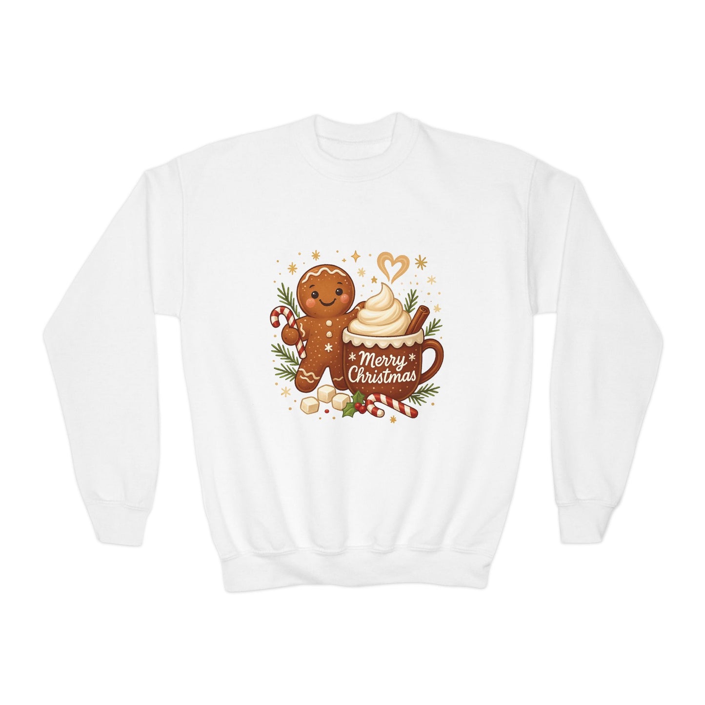Gingerbread - Hot Cocoa Christmas Sweatshirt for Girls, Cozy Holiday Jumper, Youth Crewneck Sweatshirt