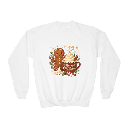 Gingerbread - Hot Cocoa Christmas Sweatshirt for Girls, Cozy Holiday Jumper, Youth Crewneck Sweatshirt