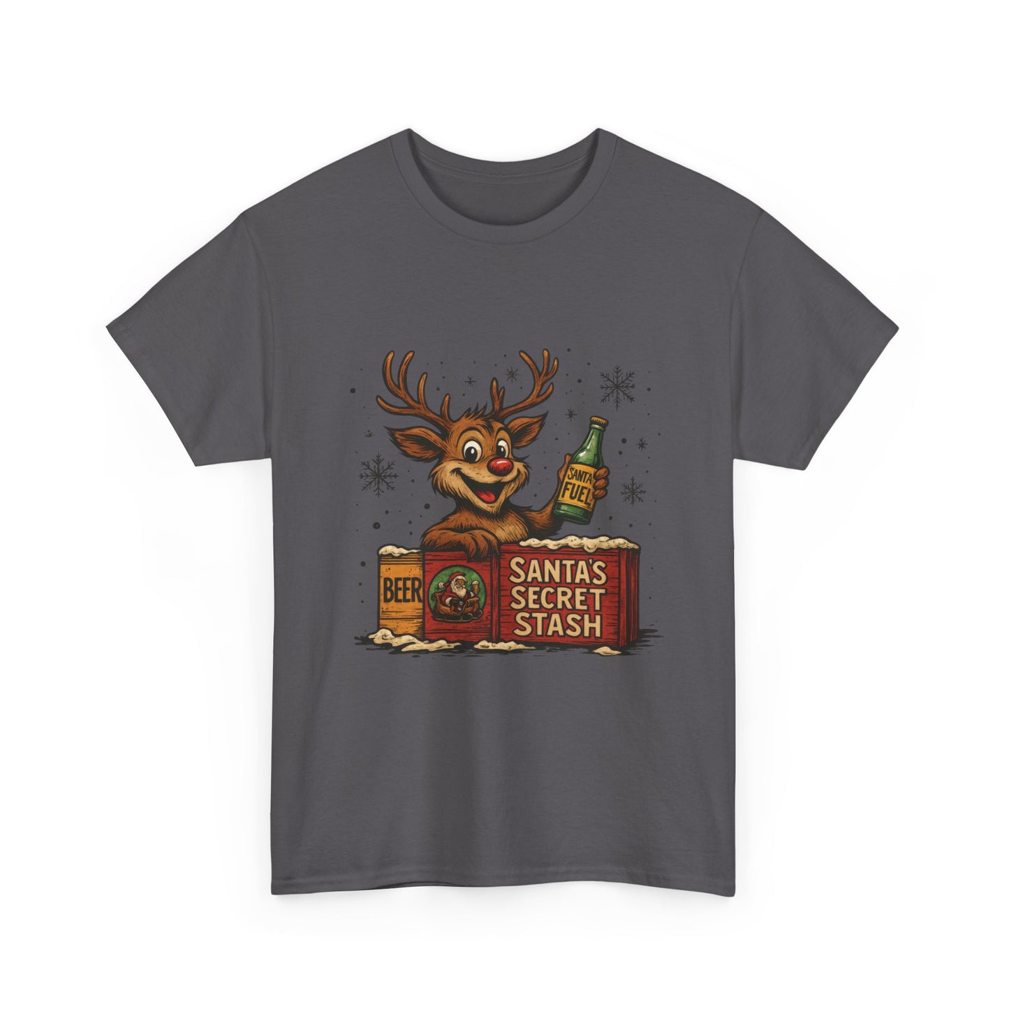Men's Funny Christmas T-Shirt, Santa's Secret Stash Reindeer Tee