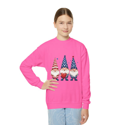 Patriotic Gnome Youth Crewneck Sweatshirt, 4th of July Sweatshirt, Cute Gnome Pullover, Summer Camp Outfit, Kids Holiday Apparel