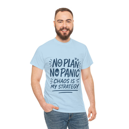 Funny Chaos Quote Mens T-Shirt, No Plan No Panic Humor Shirt, Casual Graphic Tee Gift for Him, Relaxed Fit
