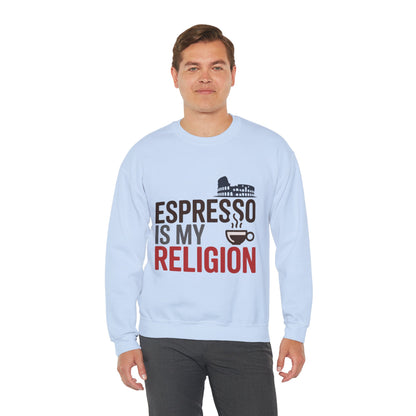 Mens Heavy Blend™ Crewneck Sweatshirt, Espresso Is My Religion Coffee Rome Mens Sweatshirt, Barista Gift, Coffee Lover Gift