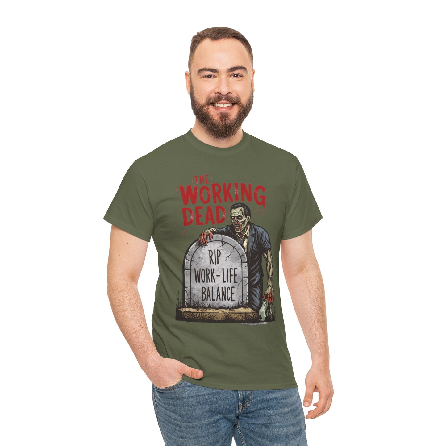 The Working Dead Shirt Men, Funny Work Life Balance Zombie Tee, RIP Work Shirt, Halloween Tee
