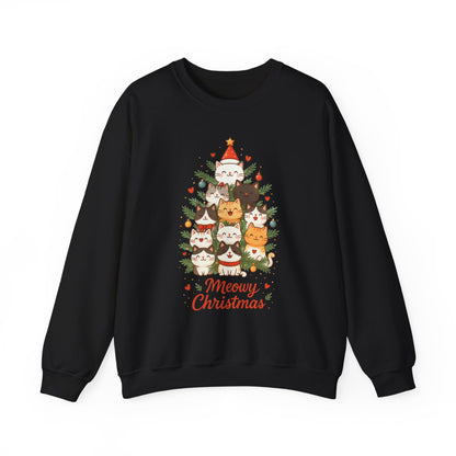 Women's Meowy Christmas Cat Sweatshirt, Cute Holiday Kitty Pullover