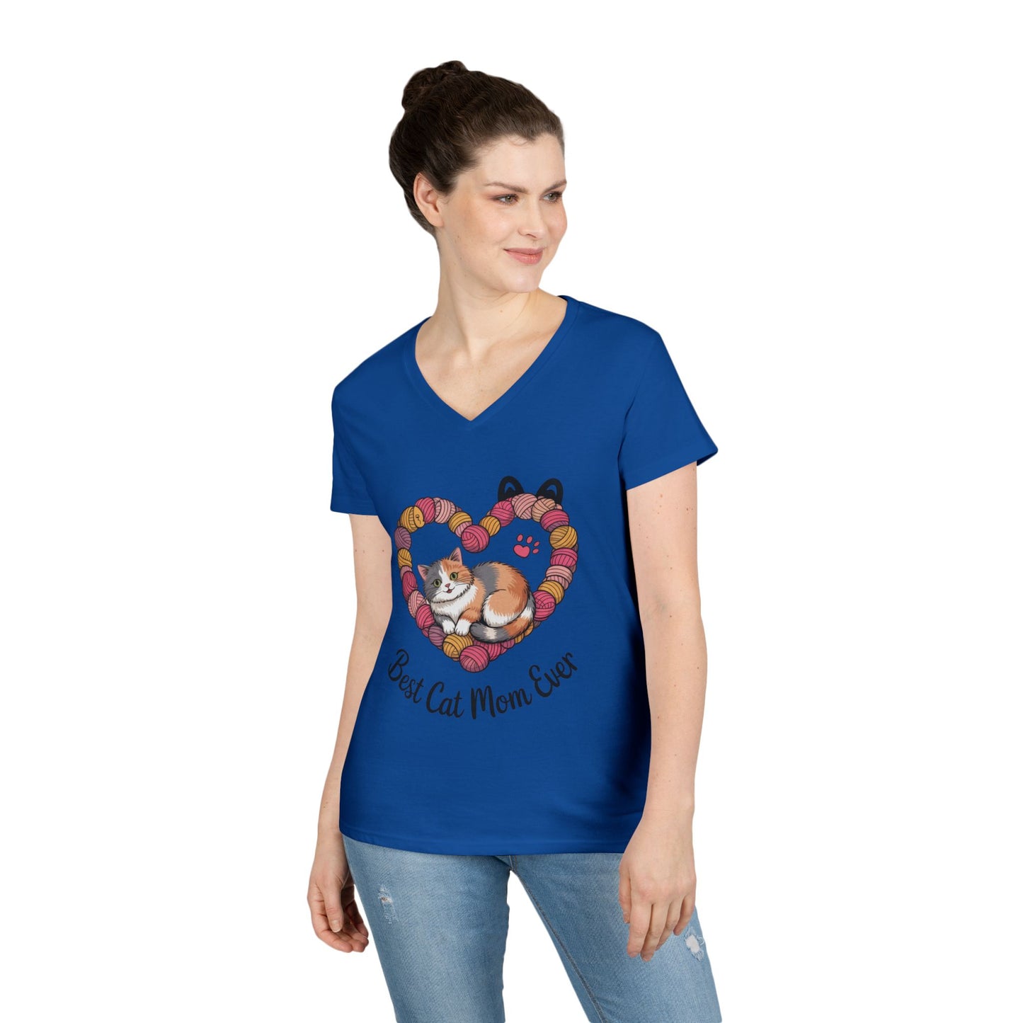 Best Cat Mom V-Neck T-Shirt, Gifts for Cat Lovers, Pet Mom Tee, Cute Cat Shirt, Animal Lover Apparel, Mother's Day Gift