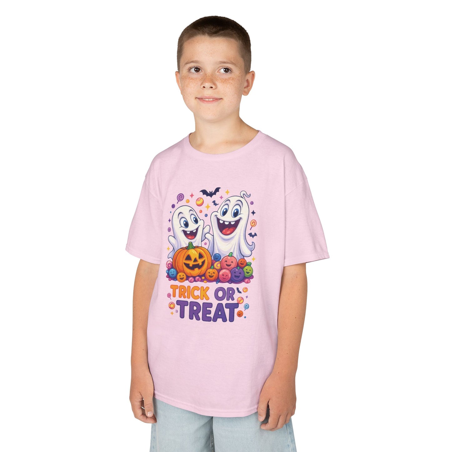 Trick or Treat Kids Halloween T-Shirt, Cute Ghosts Pumpkin Design, Fun Spooky Tee for Boys Girls