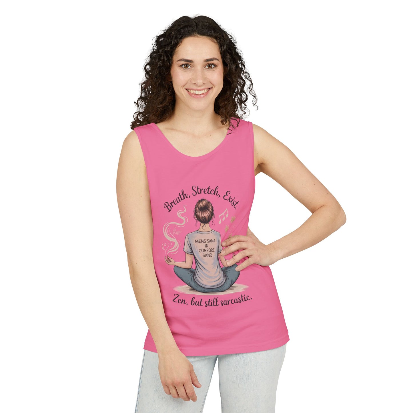 Zen Sarcastic Tank Top, Unisex Meditation Shirt, Breath Stretch Exist Tee, Yoga Apparel, Gift for Mindfulness Lovers