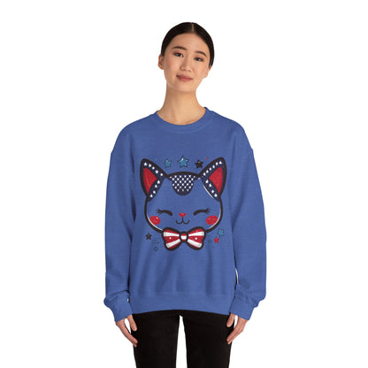 Cute Patriotic Cat Graphic Sweatshirt, Cozy Women's Crewneck, Cat Lover Gift, Fourth of July, Perfect for Holidays and Celebrations