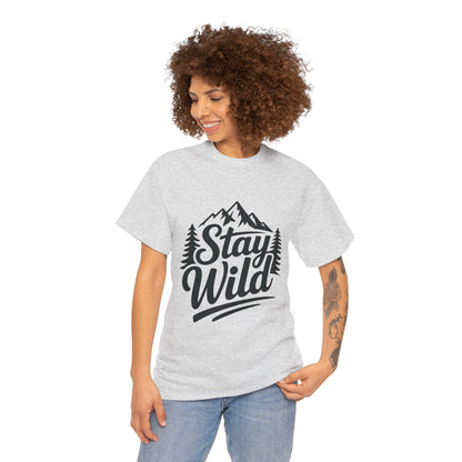 Stay Wild Adventure Tee, Unisex Heavy Cotton Tee for Nature Lovers, Camping, Hiking, Gifts for Outdoorsy Friends, Nature Graphic Tee