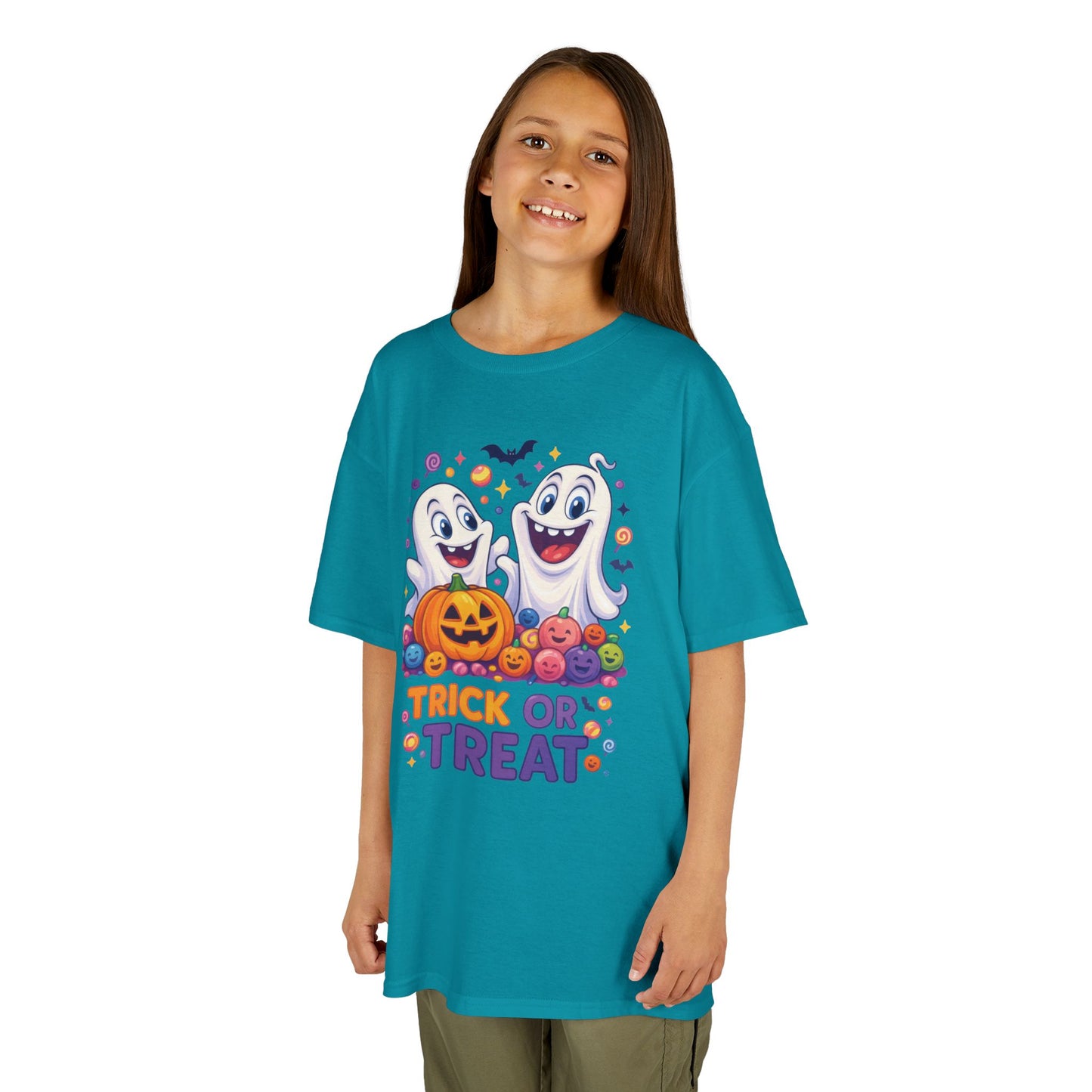 Trick or Treat Kids Halloween T-Shirt, Cute Ghosts Pumpkin Design, Fun Spooky Tee for Boys Girls