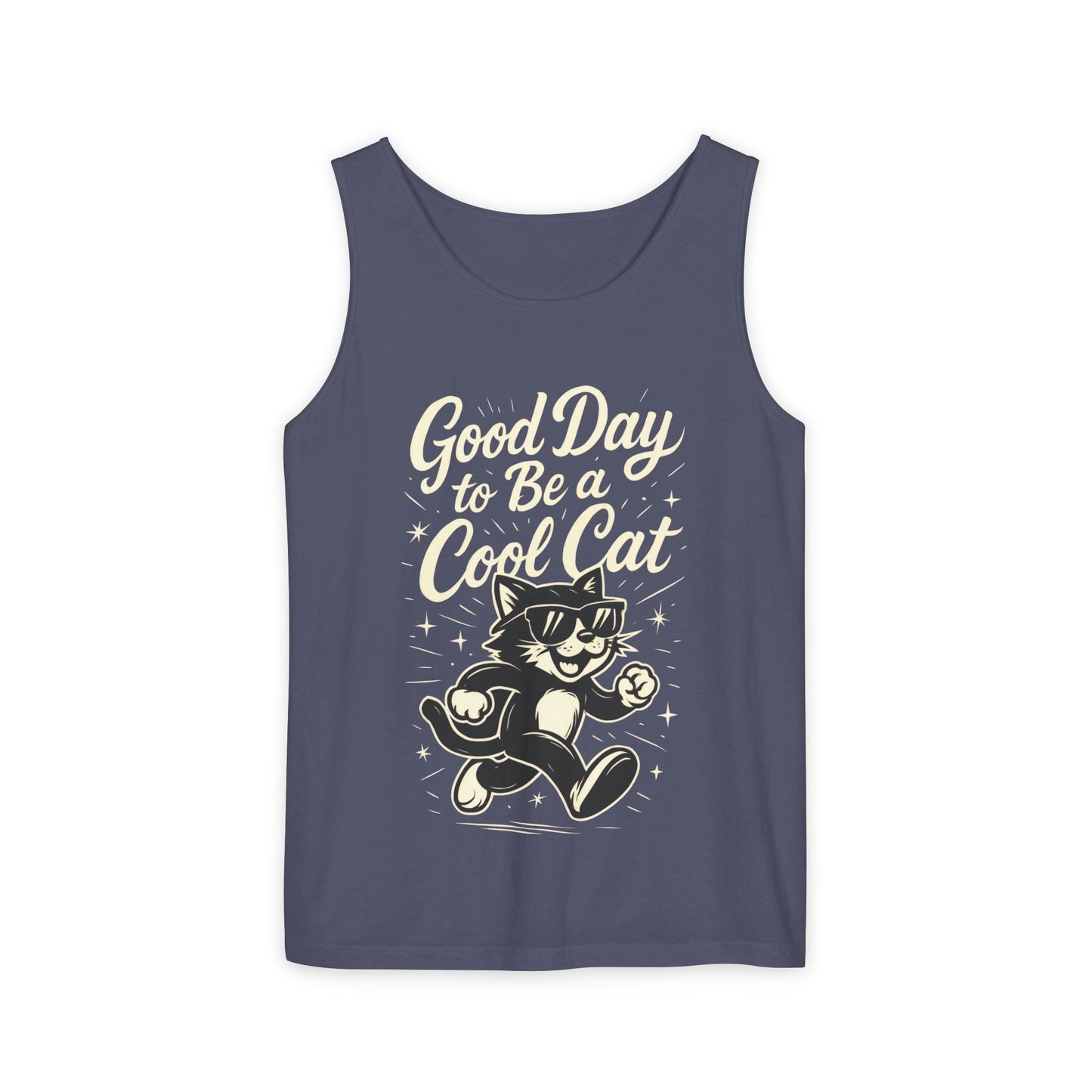 Cool Cat Womens Tank Top - Good Day to Be a Cool Cat Retro Kitty Sleeveless Shirt - Funny Summer Top, Gift for Cat Lovers