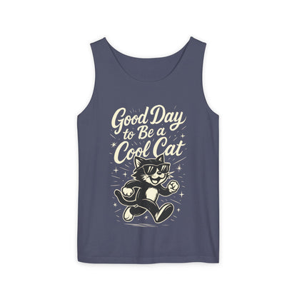 Cool Cat Womens Tank Top - Good Day to Be a Cool Cat Retro Kitty Sleeveless Shirt - Funny Summer Top, Gift for Cat Lovers