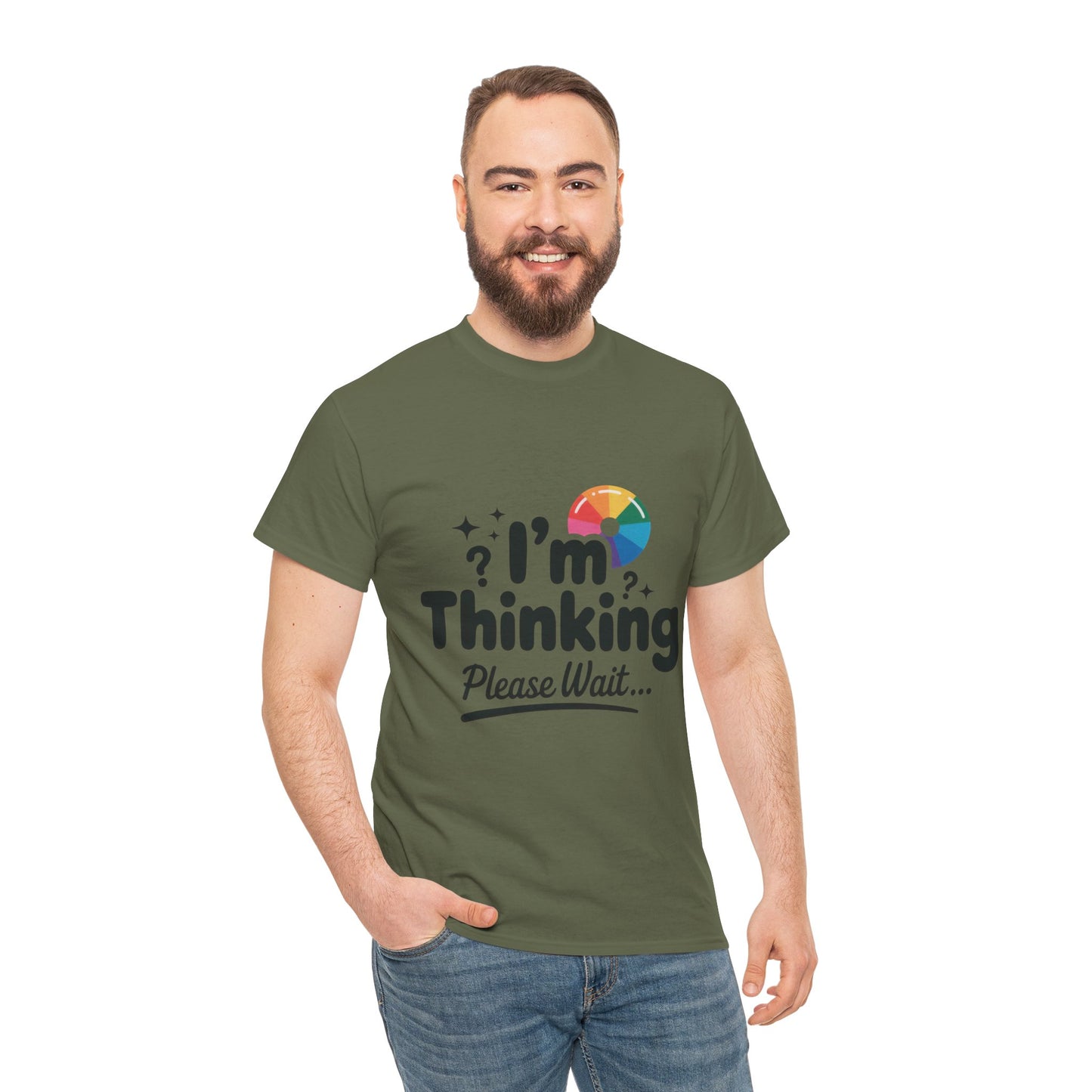 Funny - Im Thinking Please Wait - Mens T-Shirt, Cute Geeky Gift for Introverts, Programmers, Designers, Fun Humor Shirt, Gift for Adults