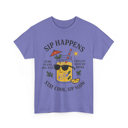 Sip Happens Womens T-Shirt, Funny Summer Drink Graphic Tee, Stay Cool Sip Slow Lemonade Shirt, , Beach Wear, BBQ Parties, Chill Summer Vibes