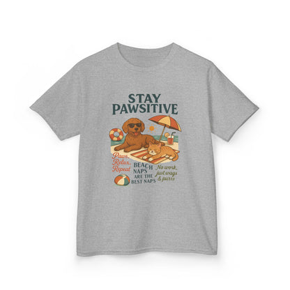 Kids Beach Vibes Tee - Stay Pawsitive, Summer Fun Shirt, Dog Lover Gift, Vacation Outfit, Beach Day Apparel