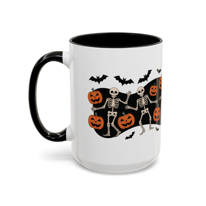 Dancing Skeletons Halloween Mug, Funny Spooky Pumpkin Coffee Cup, Cute Skeleton Dance Mug, Festive Fall Gift, Accent Coffee Mug (11, 15oz)