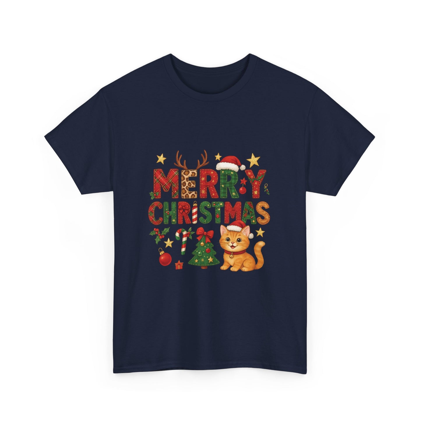 Merry Christmas Cat Shirt, Cute Holiday Cat Lovers Tee for Women