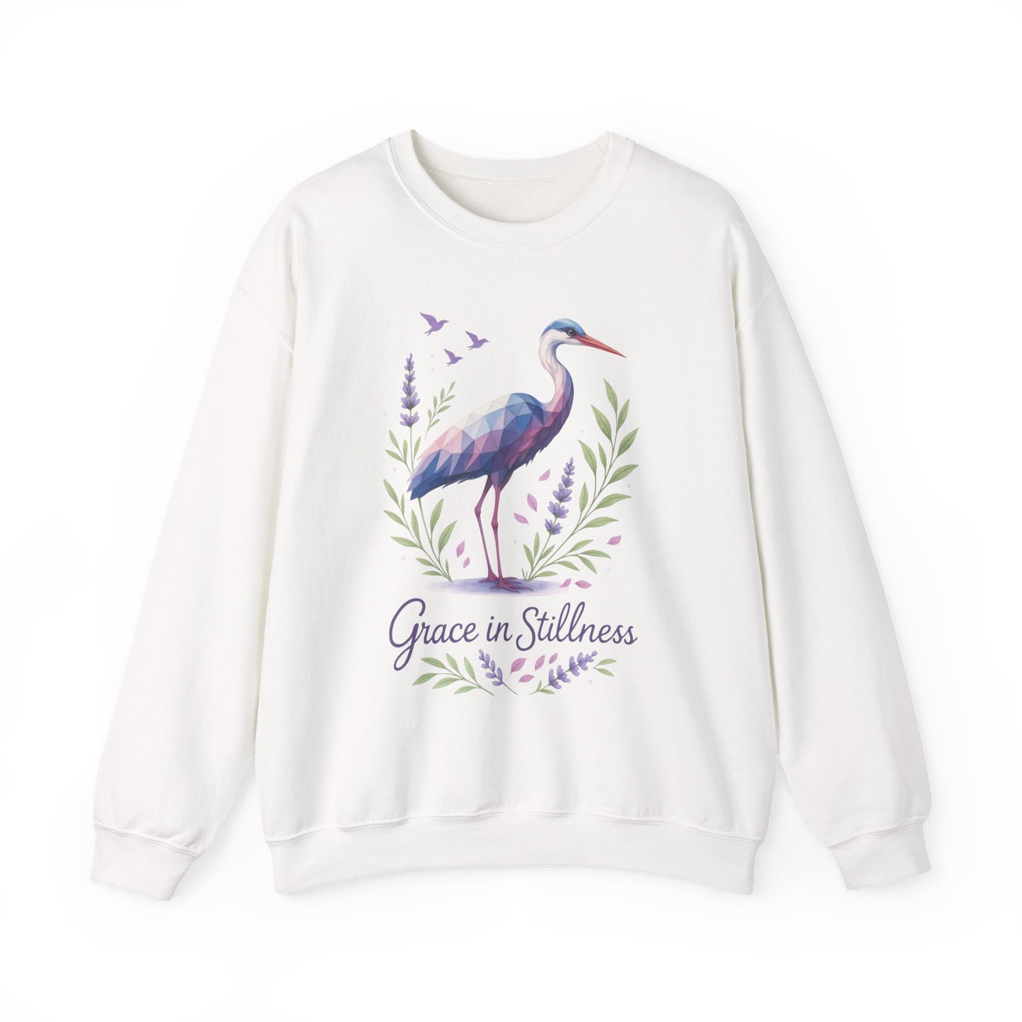 Polygonal Heron Graphic Sweatshirt, Women's Artistic Bird Crewneck, Nature-Inspired Minimalist Design, Geometric Crane, Bird Lovers Gift