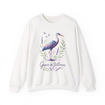 Polygonal Heron Graphic Sweatshirt, Women's Artistic Bird Crewneck, Nature-Inspired Minimalist Design, Geometric Crane, Bird Lovers Gift