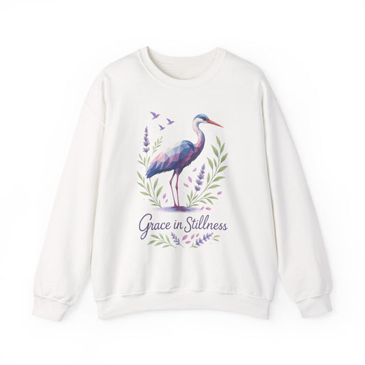 Polygonal Heron Graphic Sweatshirt, Women's Artistic Bird Crewneck, Nature-Inspired Minimalist Design, Geometric Crane, Bird Lovers Gift