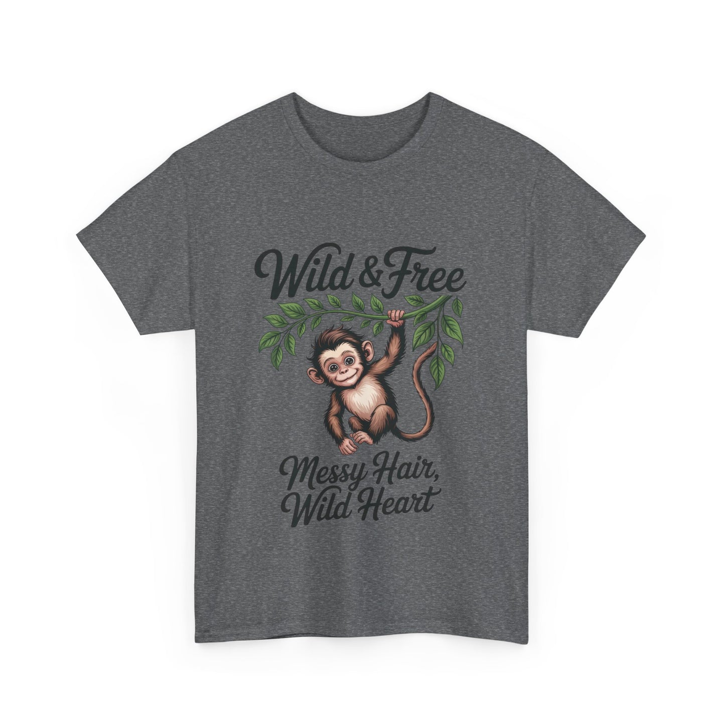 Wild & Free Monkey Shirt, Messy Hair Wild Heart Womens Tee, Cute Jungle Animal T-Shirt, Boho Adventure Graphic, Fun Nature Lover Gift
