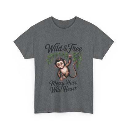 Wild & Free Monkey Shirt, Messy Hair Wild Heart Womens Tee, Cute Jungle Animal T-Shirt, Boho Adventure Graphic, Fun Nature Lover Gift