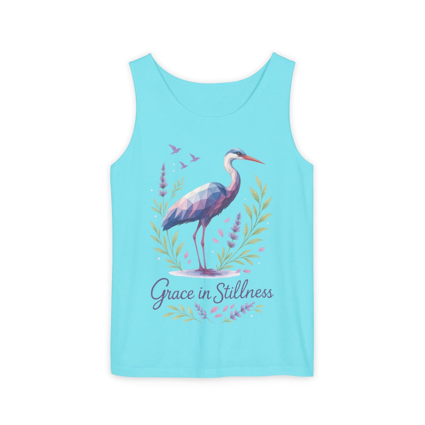 Polygonal Heron Graphic Tank, Womens Artistic Bird Summer Top, Geometric Crane, Bird Lovers Gift, Yoga Shirt, Fitness Apparel, Casual Wear