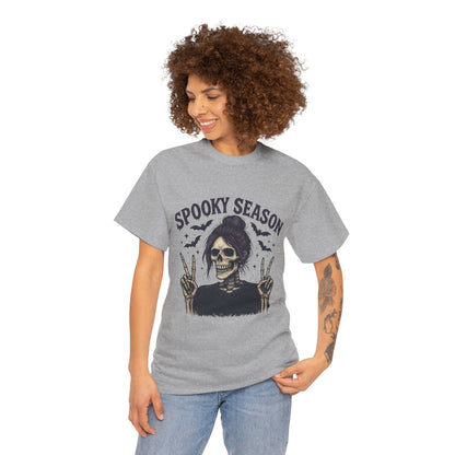 Spooky Season Women's T-Shirt, Funny Skeleton Girl Halloween Graphic Tee, Gothic Fall Shirt