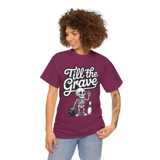 Funny Skeleton Bowling Womens Tee, Till the Grave, Funny Shirt, Halloween Gift, Skull Graphic, Casual Wear, Sporty Style