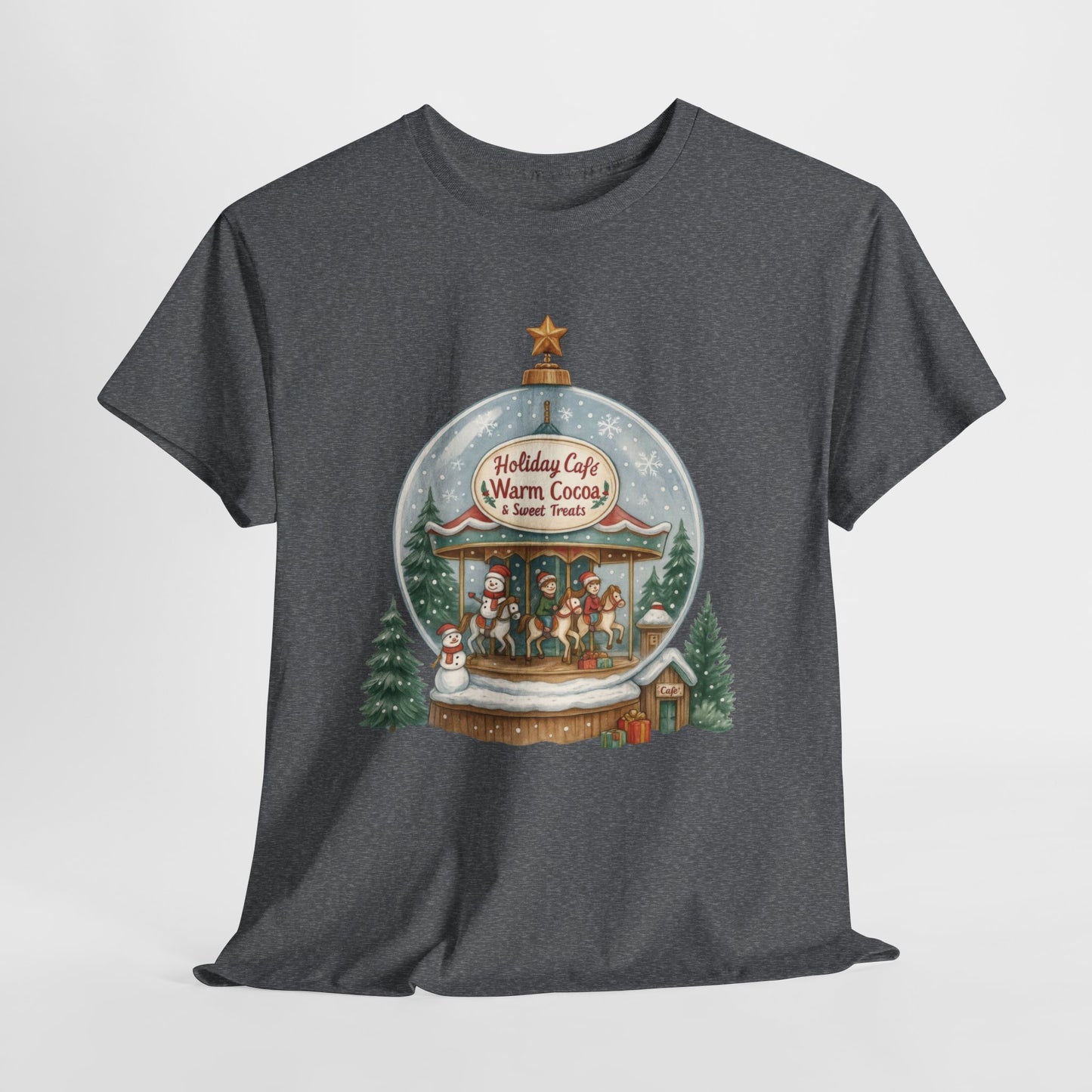 Holiday Café Christmas T-Shirt for Women, Warm Cocoa  Carousel Tee